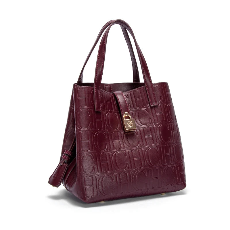 CHCH Women's PU Letter Detail Handbag With Open Pocket