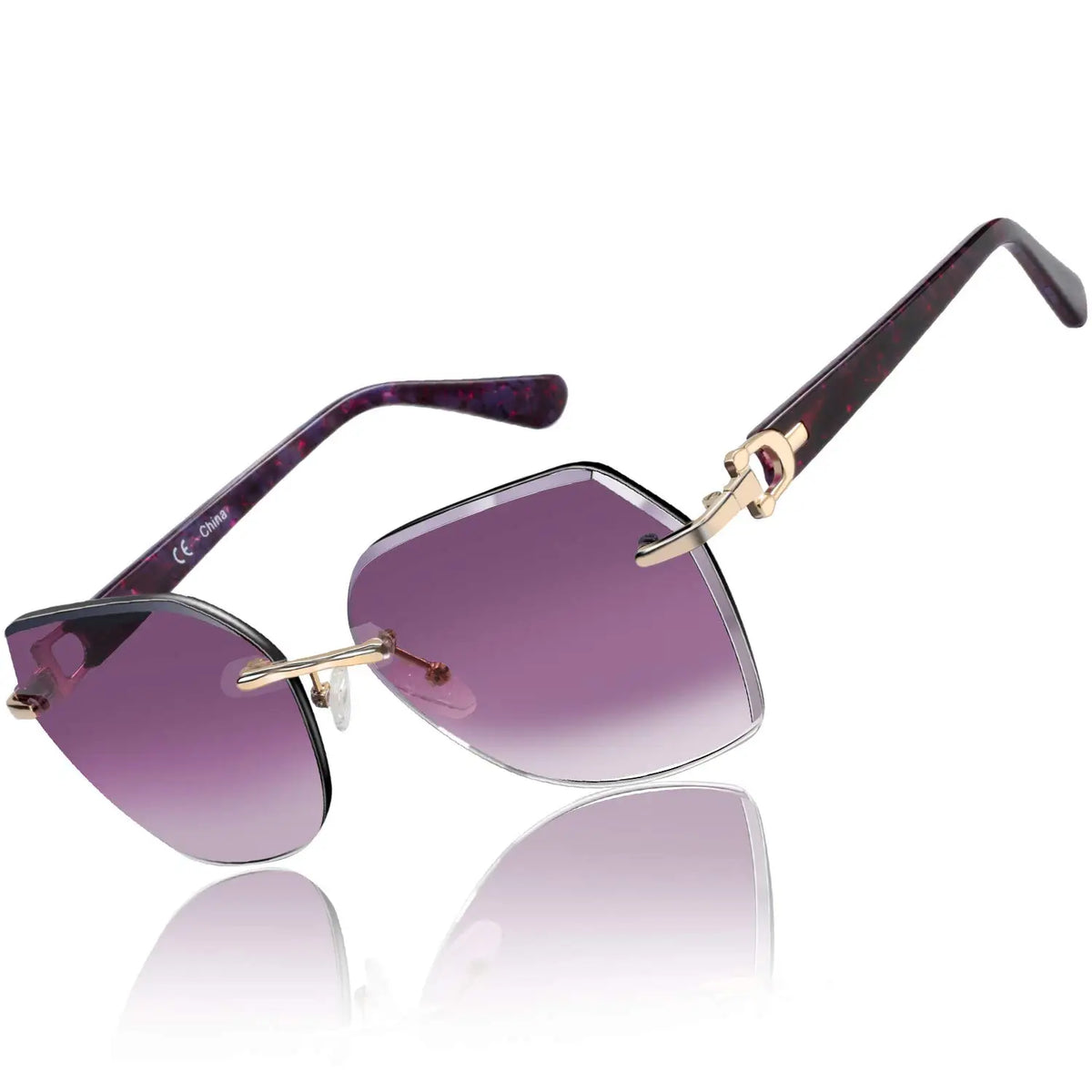 ZENOTTIC Oversized Rimless UV Protection Sunglasses for Women Geometric Diamond Cutting Gradient Lens Fashion Shades Trendy