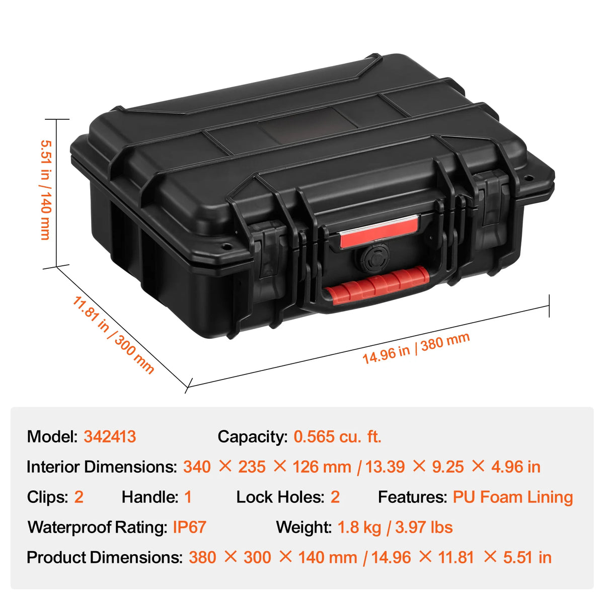 SucceBuy Waterproof Hard Case With Customizable Protective Foam Lining