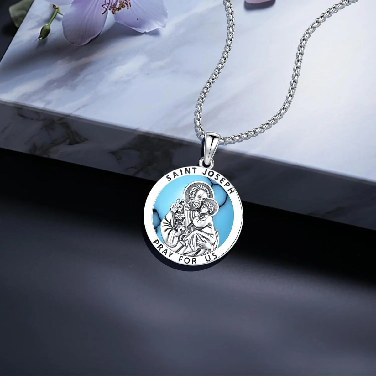 DRINSPER 925 Sterling Silver Saint Joseph Medal Protection Necklace
