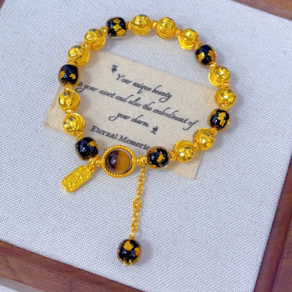 9999 24K real gold ancient style sugar heart tiger eye peace bracelet exquisite retro high luxury temperament bracelet