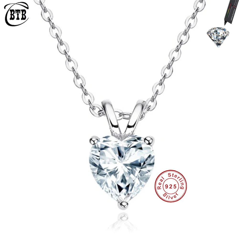 CBTB Sterling Silver Moissanite Heart Cross Pendant Necklace for Women