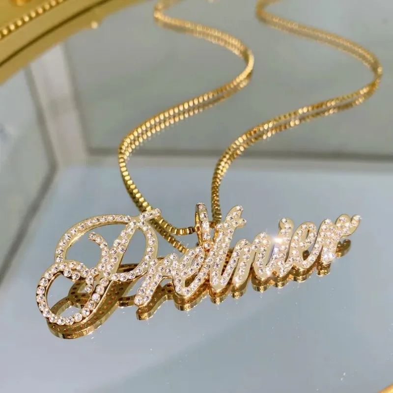 WinWinWin Custom Name Stainless Steel Zirconia Pendant Necklace