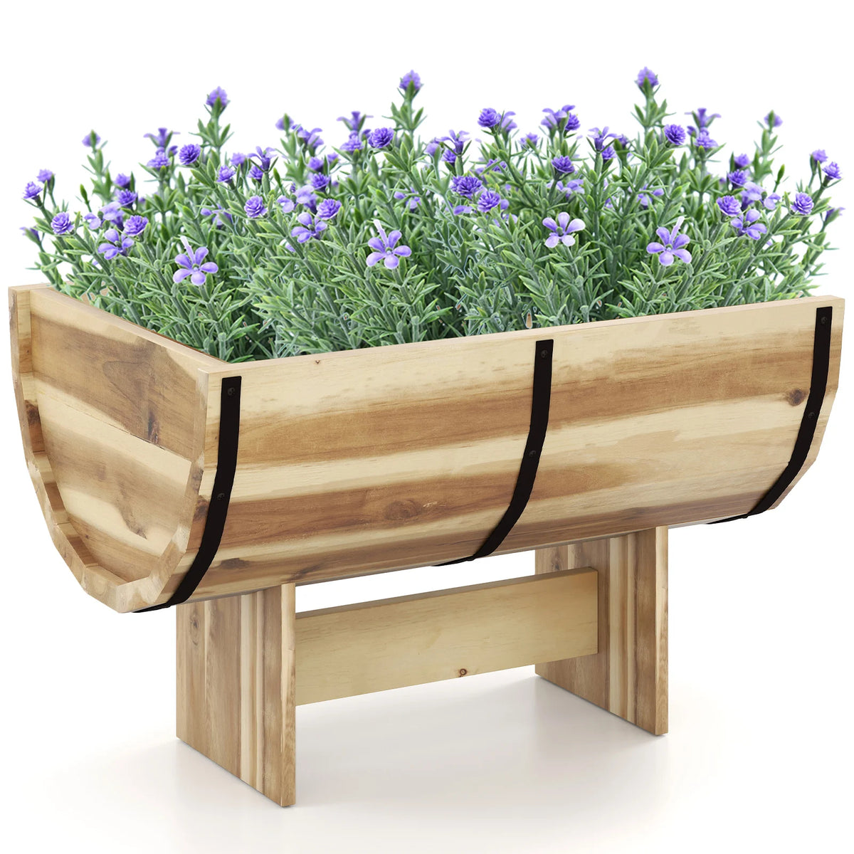 Outdoor Acacia Wood Half Barrel Planter Box With Legs
