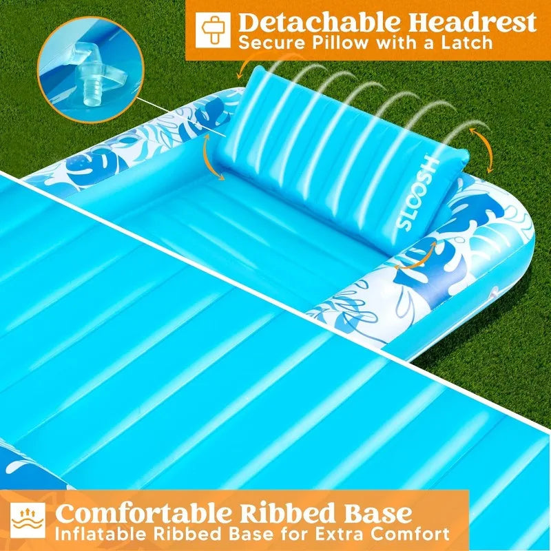 JOYFY 4 in 1 Suntan Tub Raft Floatie Inflatable Tanning Pool 70" x 46" Pool Floats Adult with Pillow for Water Party Gifts