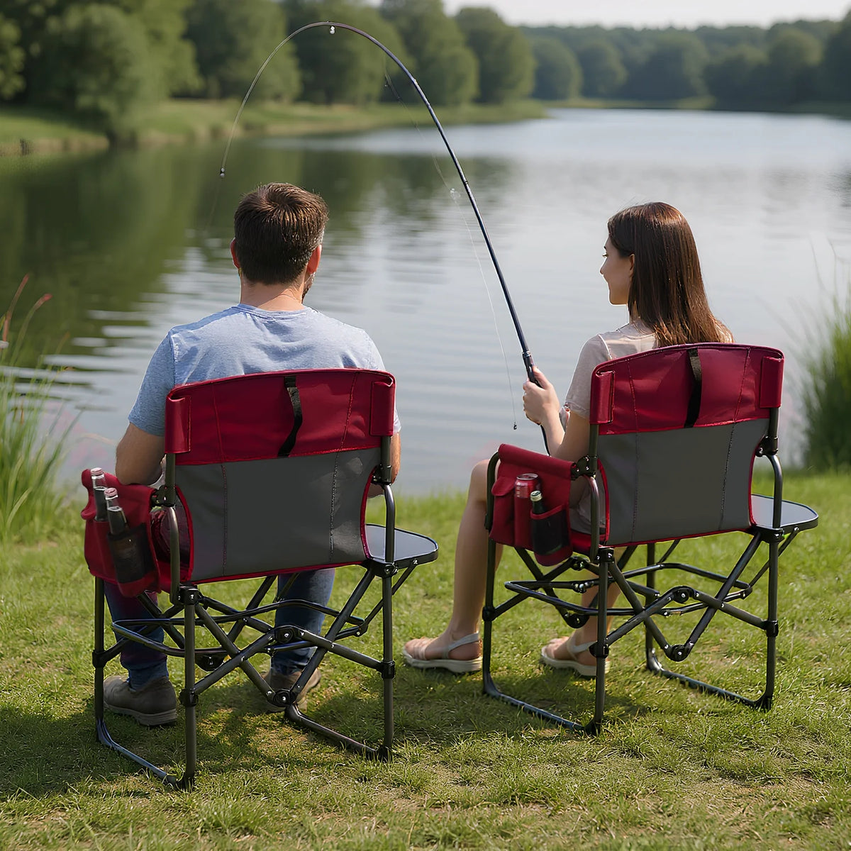 HiMISS Heavy Duty Folding Camping Directors Chair With Side Table