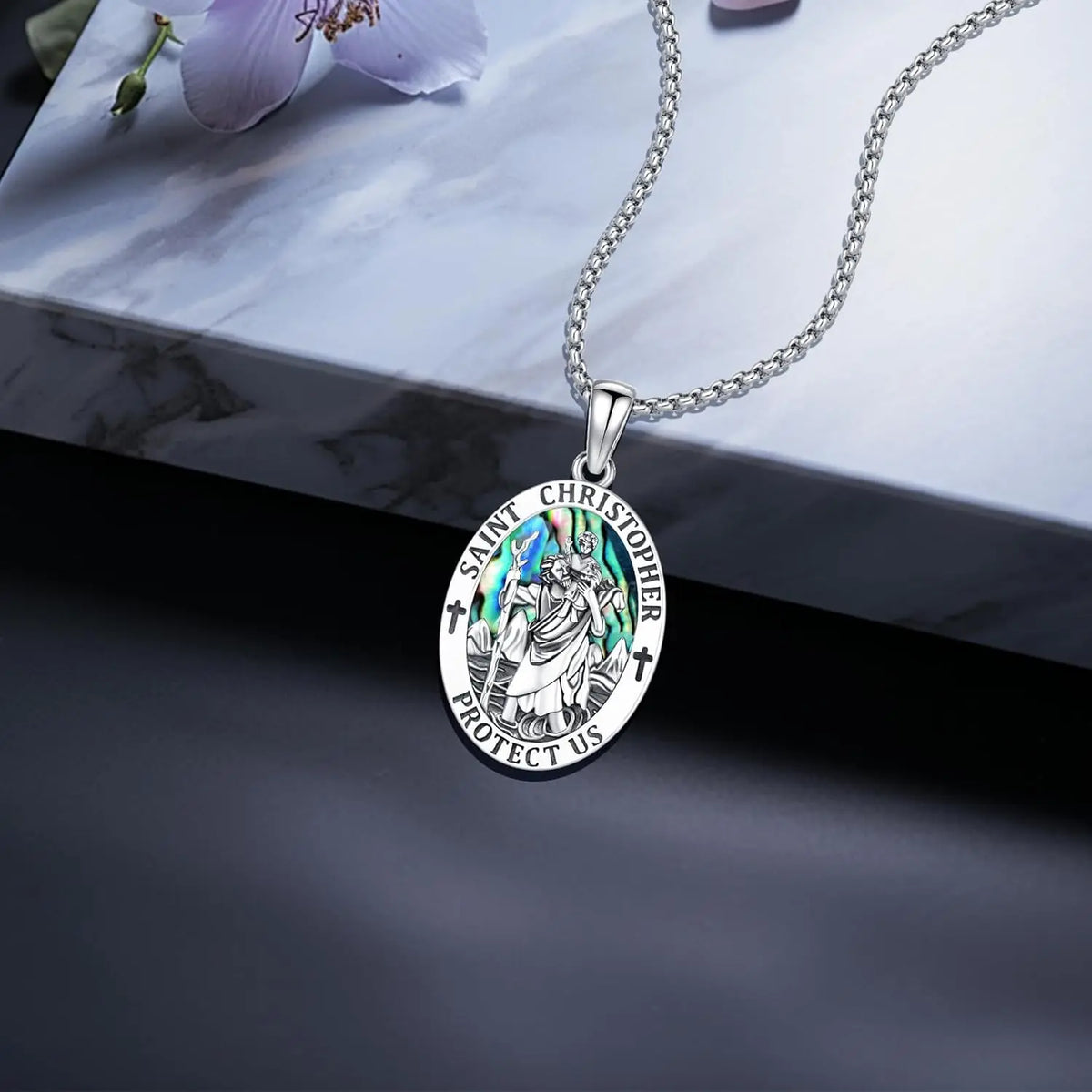 DRINSPER Sterling Silver Saint Christopher Protection Medal Necklace