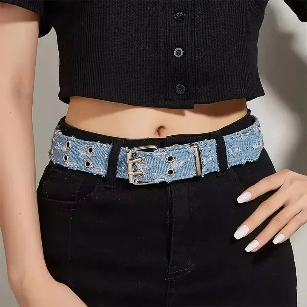 Fashion Canvas Belt With Punk Star Hollow Buckle Unisex Style