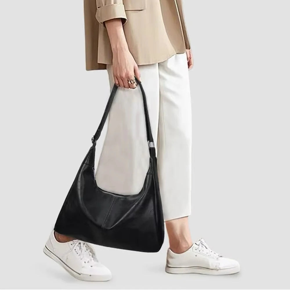 Soft Vegan Leather Hobo Shoulder Bag for Women with Zipper
