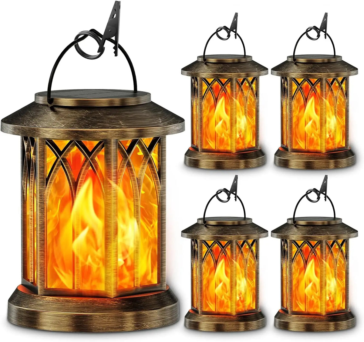 Waterproof Flickering Flame Solar Lantern Outdoor Auto On Off