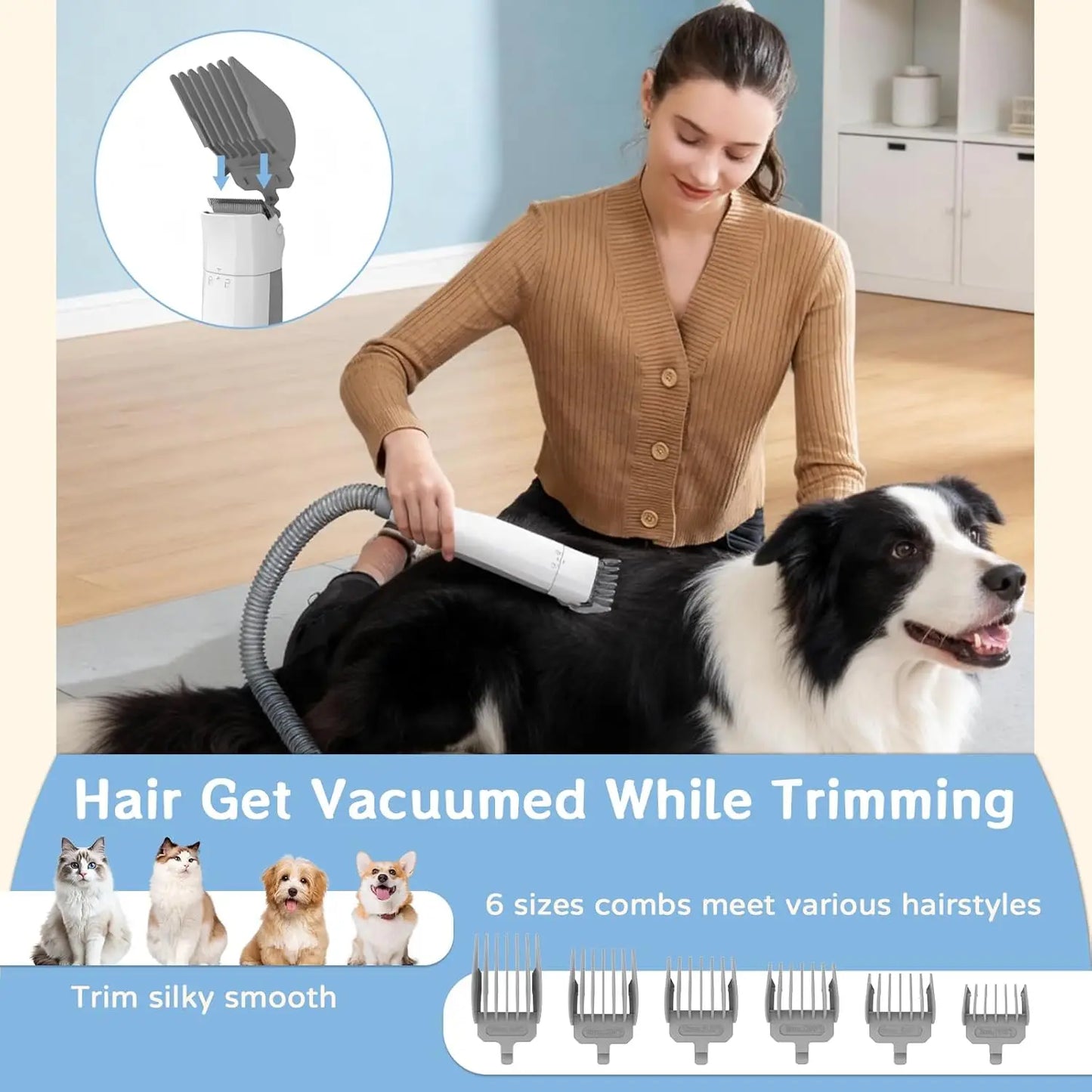 Dog Grooming Vacuum Kit 7 in 1 Deshedding and Trimming