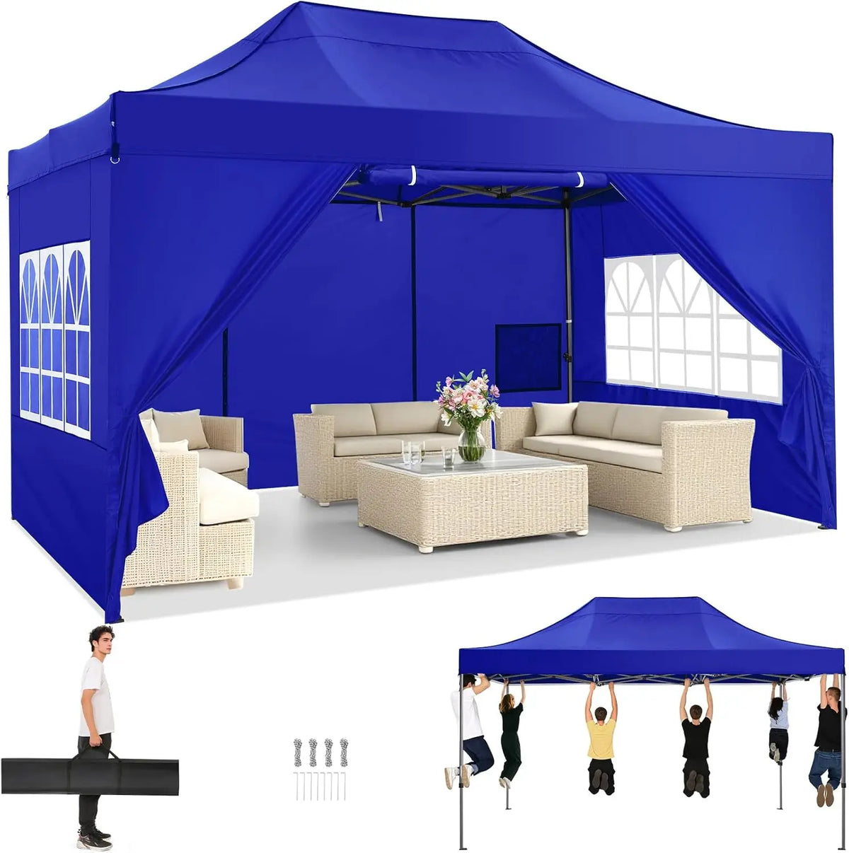 COBIZI Heavy Duty Pop Up Canopy Tent With Four Sidewalls