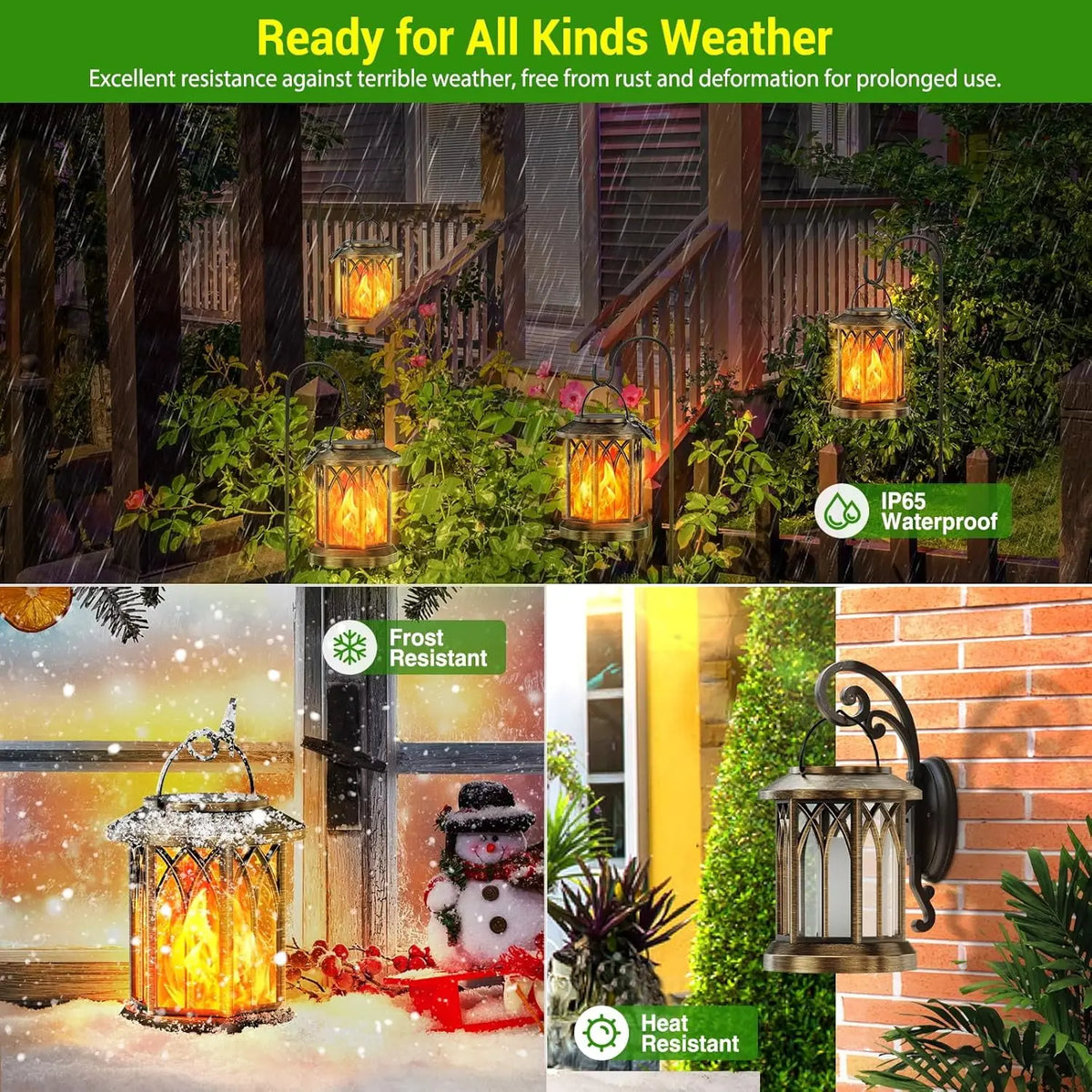 Waterproof Flickering Flame Solar Lantern Outdoor Auto On Off