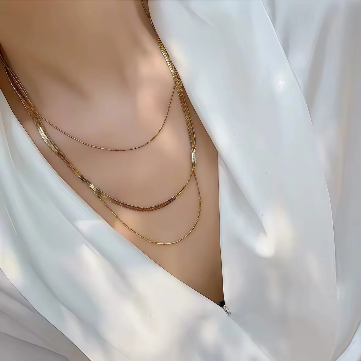 Gold Plated Stainless Steel Snake Chain Layering Necklace for Women