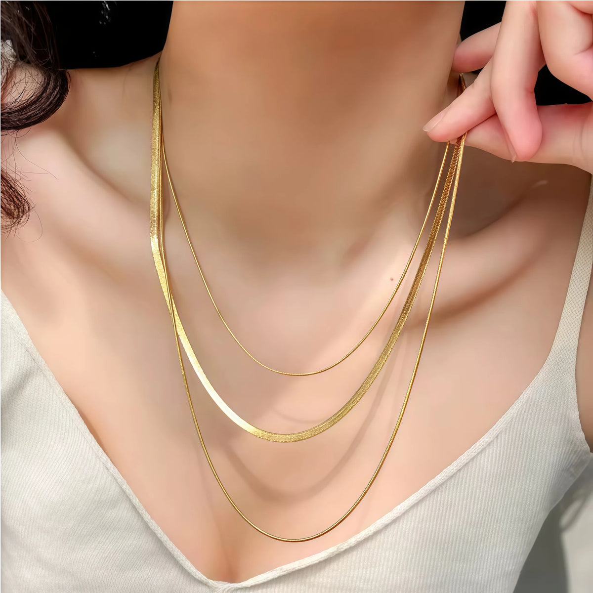 Gold Plated Stainless Steel Snake Chain Layering Necklace for Women