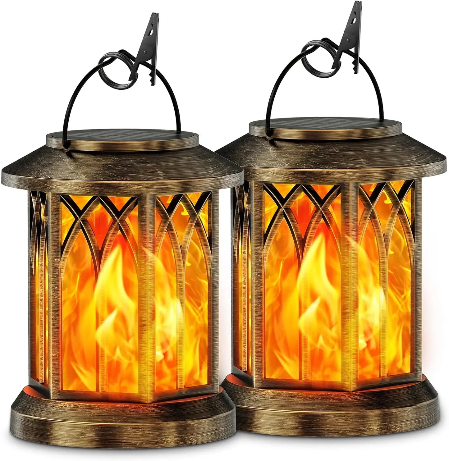 Waterproof Flickering Flame Solar Lantern Outdoor Auto On Off
