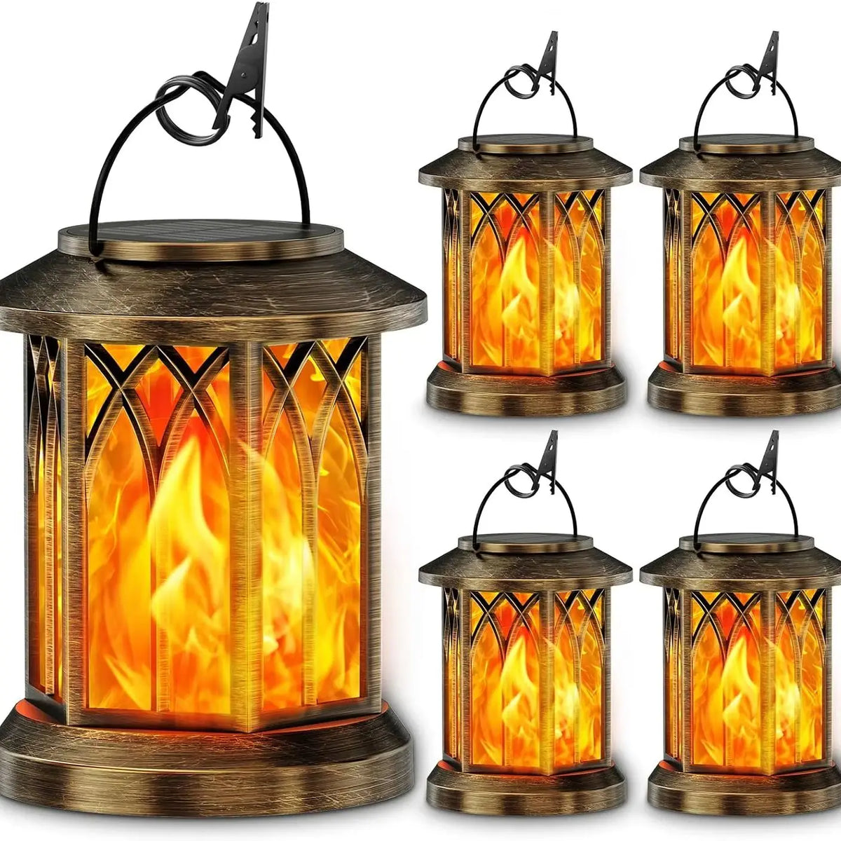 Waterproof Flickering Flame Solar Lantern Outdoor Auto On Off