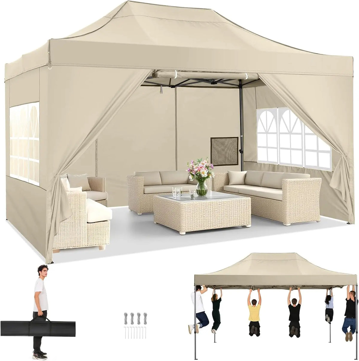 COBIZI Heavy Duty Pop Up Canopy Tent With Four Sidewalls