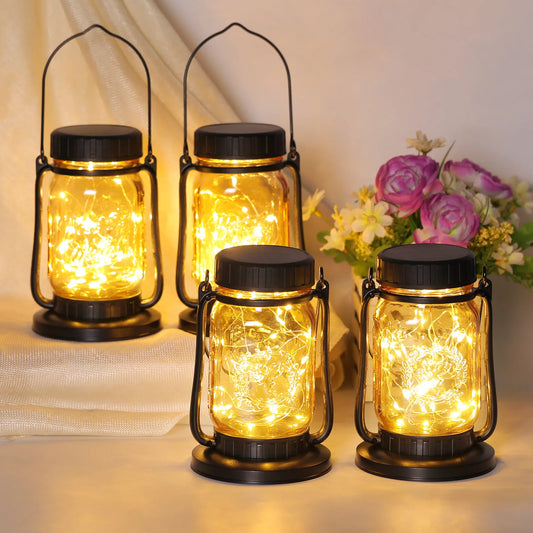 Solar Hanging Lanterns Mason Jar Design IPX5 30 LEDs