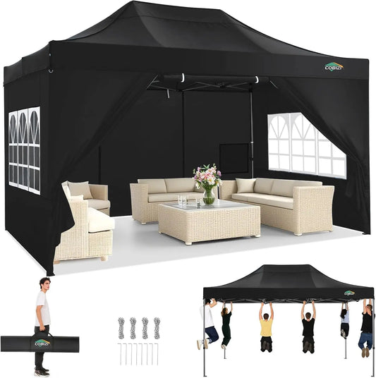 COBIZI Heavy Duty Pop Up Canopy Tent With Four Sidewalls