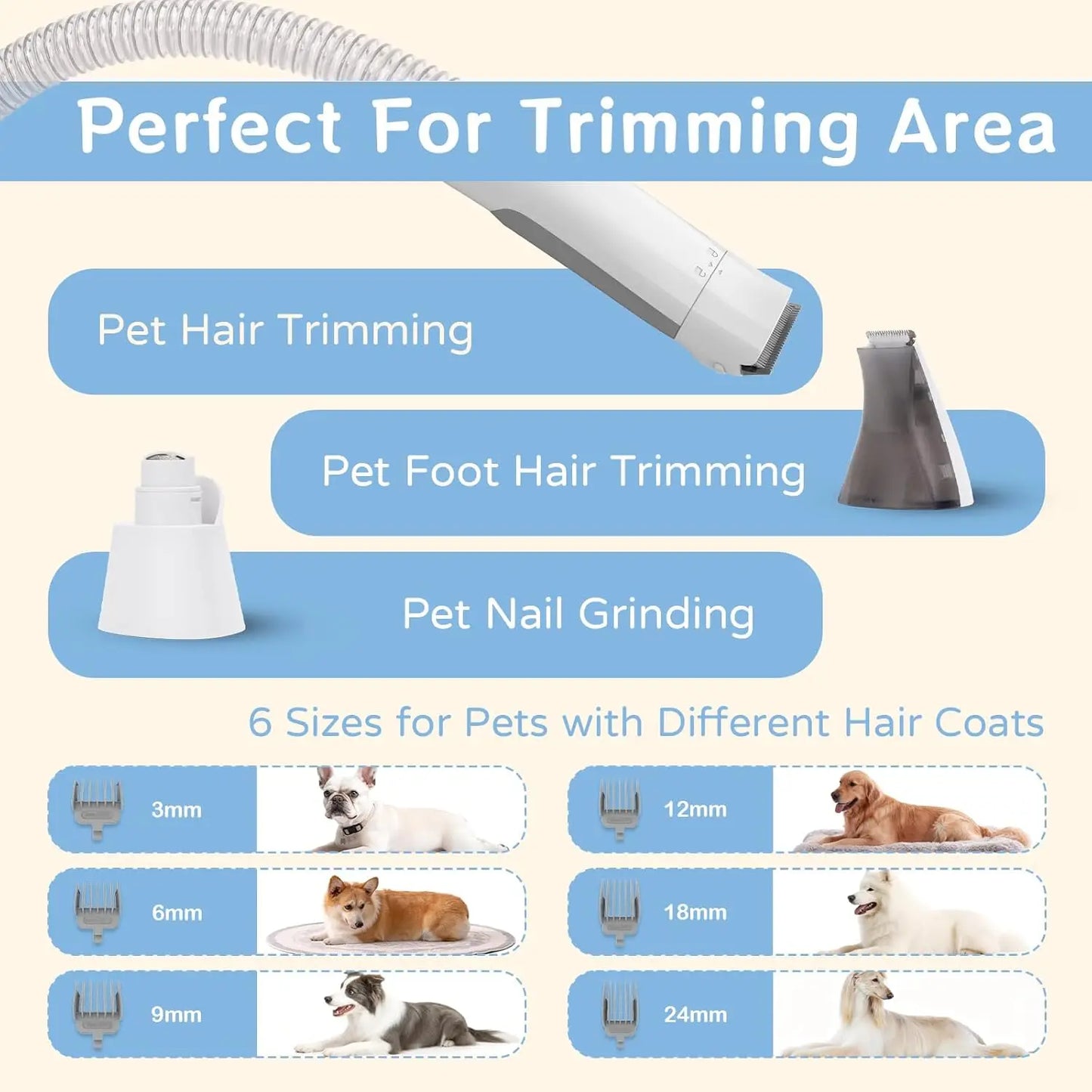 Dog Grooming Vacuum Kit 7 in 1 Deshedding and Trimming