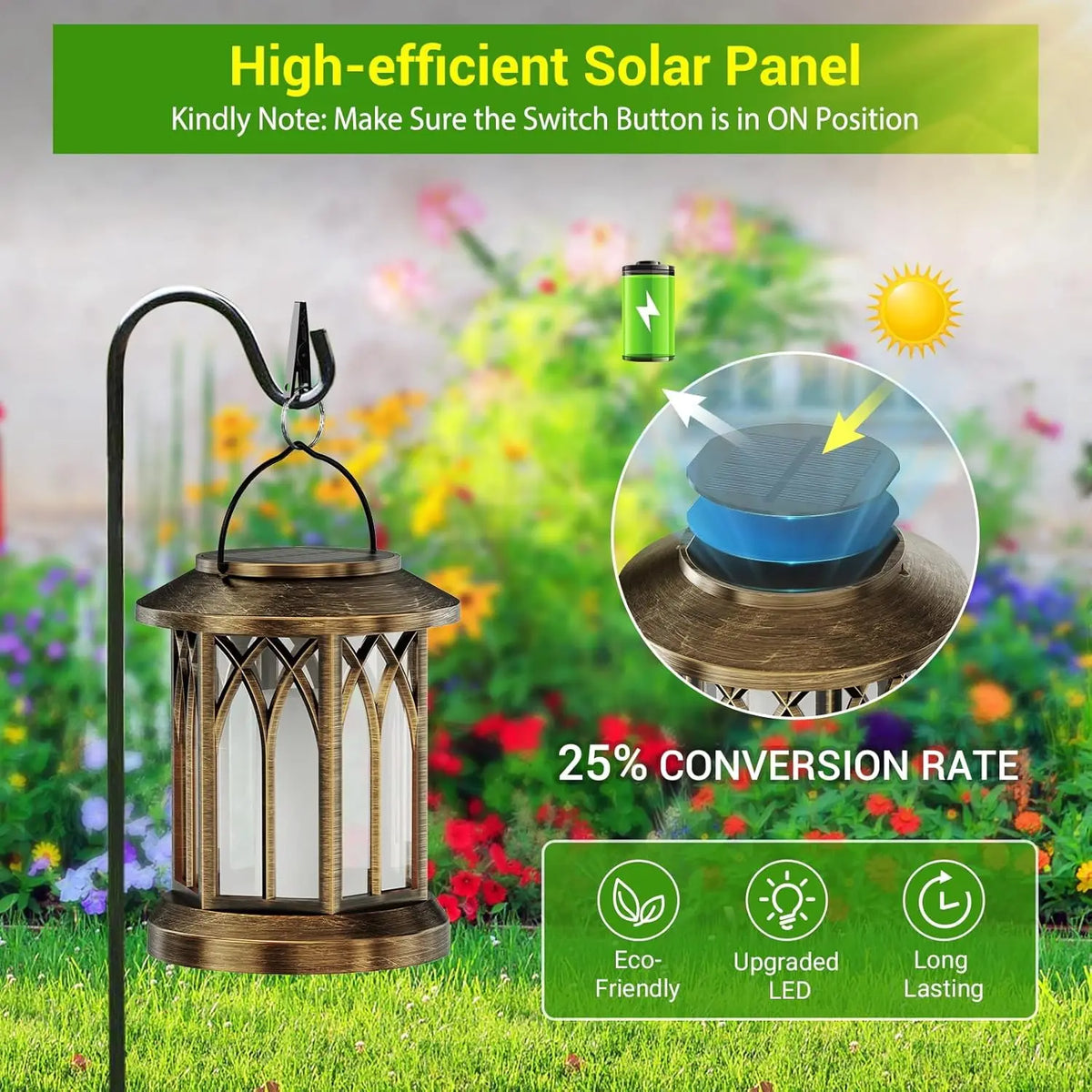 Waterproof Flickering Flame Solar Lantern Outdoor Auto On Off