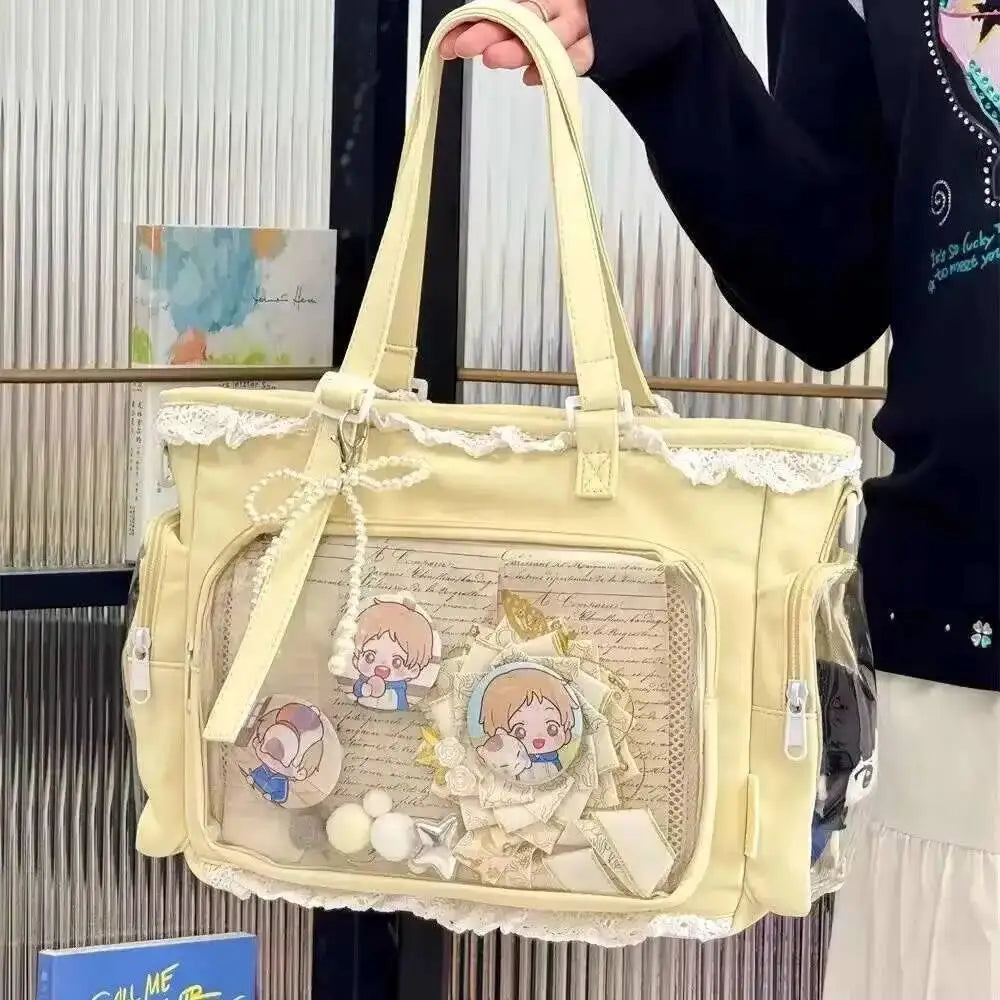 Cute Lolita Ita Transparent Shoulder Tote Bag With Bow Detail