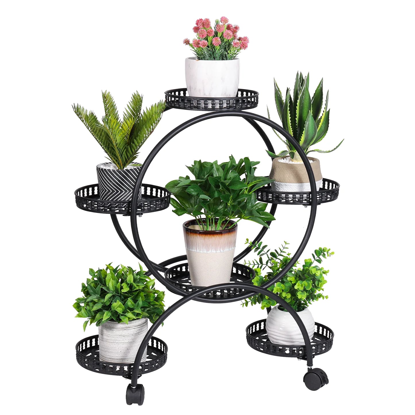 Metal Plant Stand Garden Cart With Wheels For Patio And Yard