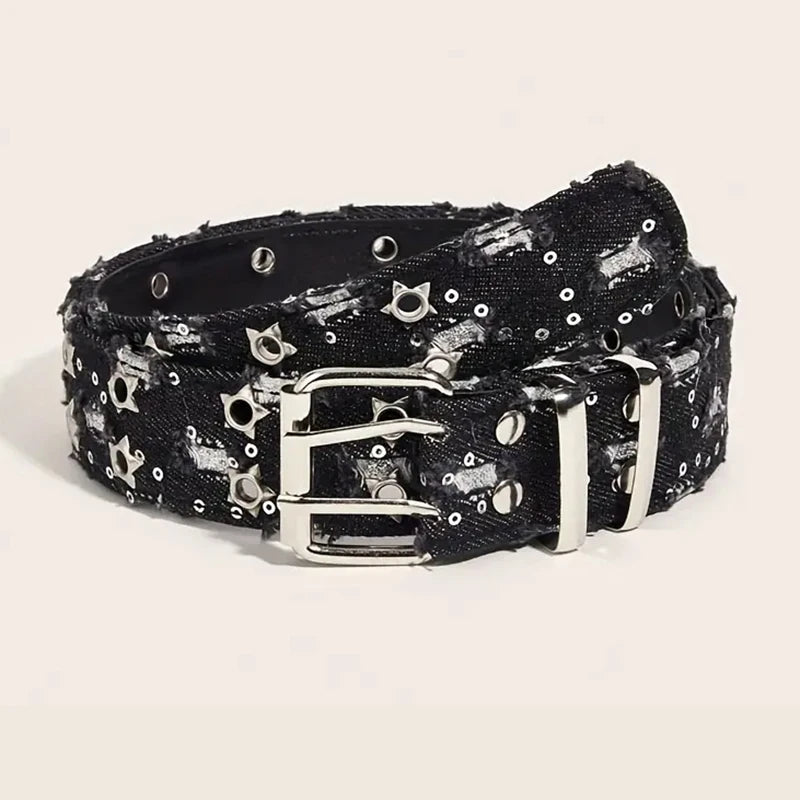 Fashion Canvas Belt With Punk Star Hollow Buckle Unisex Style