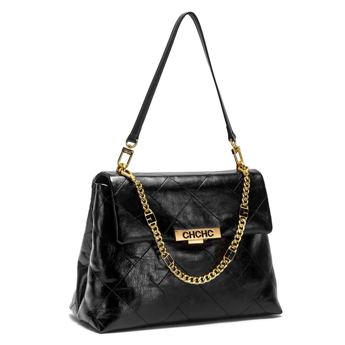 CHCH Women's Tote Bag 2026 Spring/Summer New Single Shoulder Bag Simple Black Diamond Grid Pattern Handbag