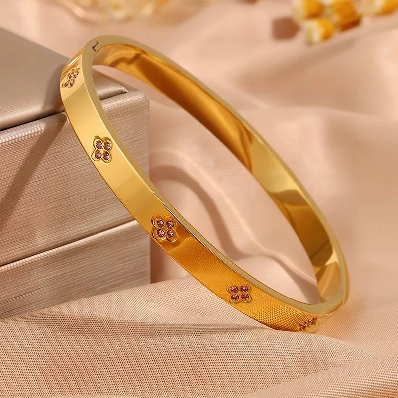 5/1pcs Sparkling Zirconia Inlaid Stainless Steel Bracelet Set for Women Stackable Bangles Fashion Non Fading Jewelry Gift