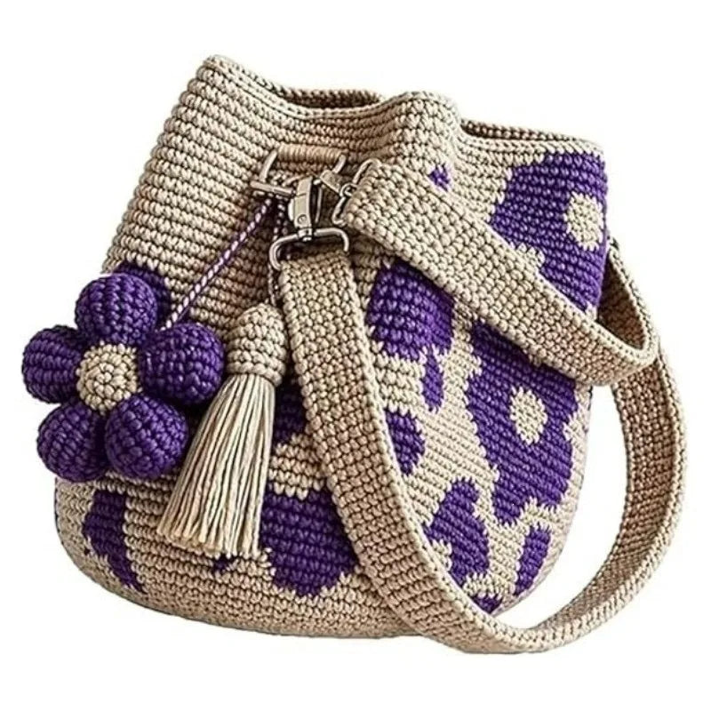 Handmade Crochet Flower Tote Bag Knit Floral Purse Crossbody Crochet Handbags for Women Boho Beach Crochet Purse Shoulder Bag