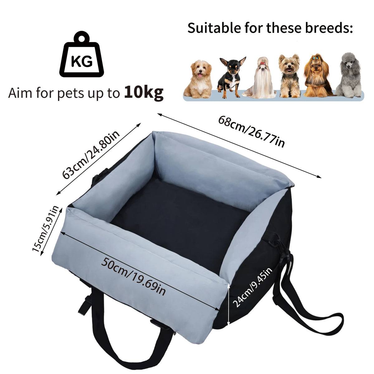 BORWART Portable Dog Car Seat Pet Booster Travel Carrier Bed