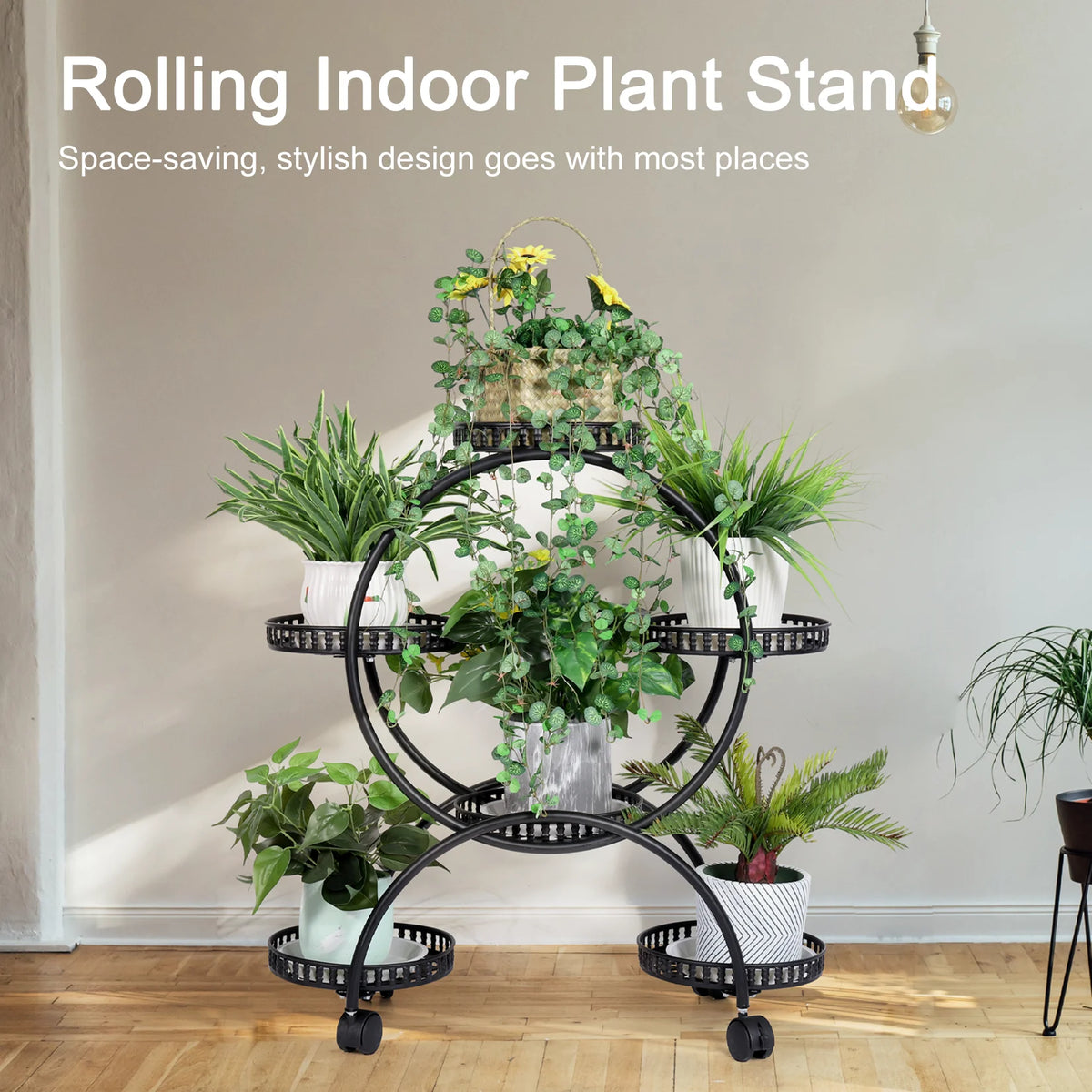 Metal Plant Stand Garden Cart With Wheels For Patio And Yard