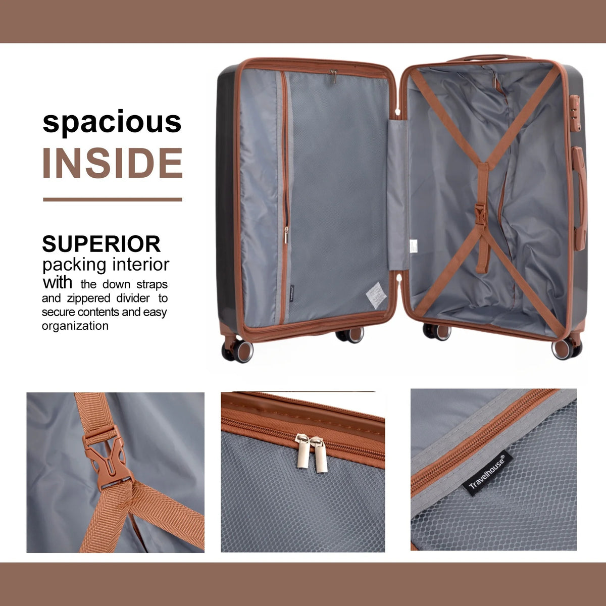 Travelhouse Hardcase Luggage Set With Spinner Wheels And TSA Lock