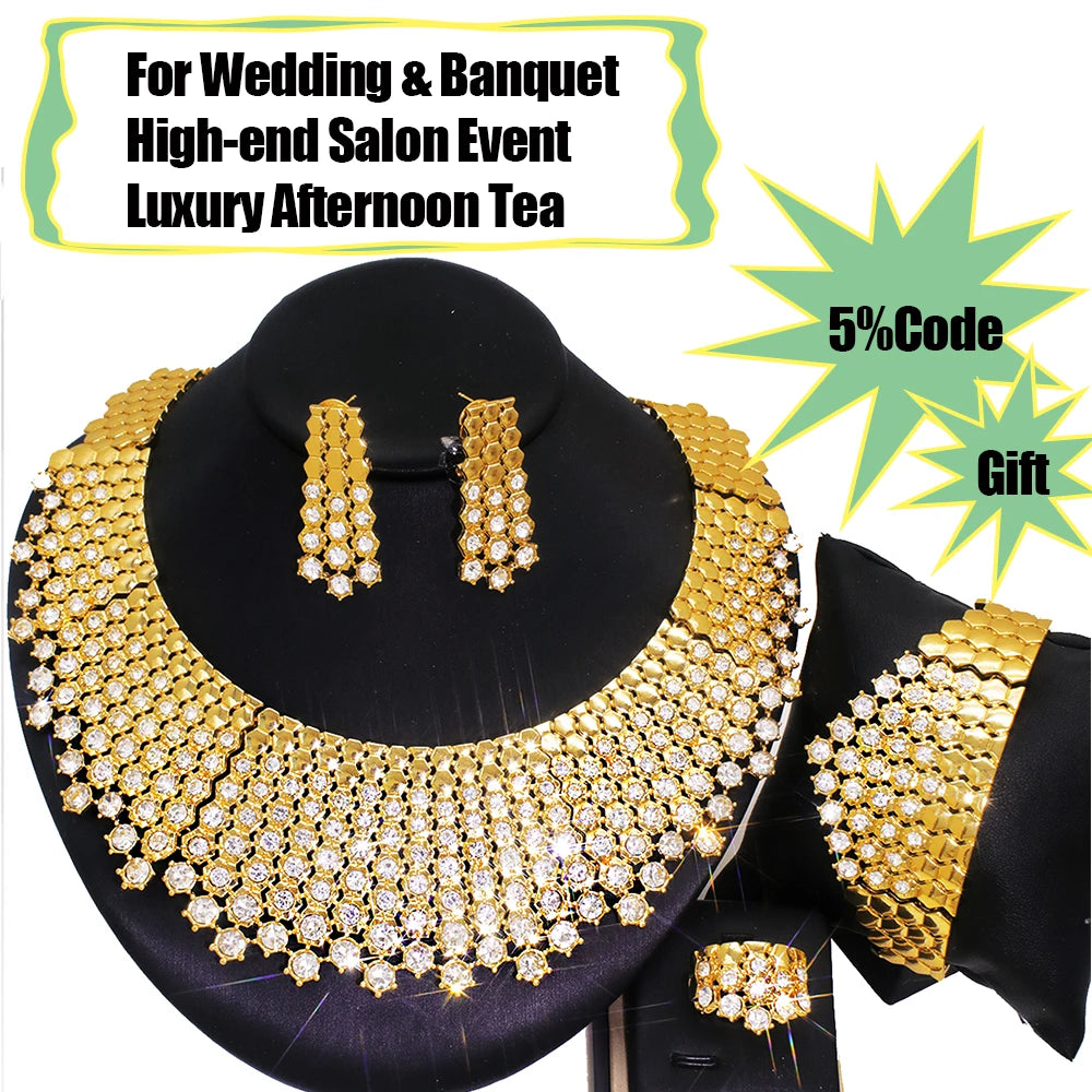 GZJPEI Zircon Jewelry Set With Necklace Bracelet Earrings And Ring