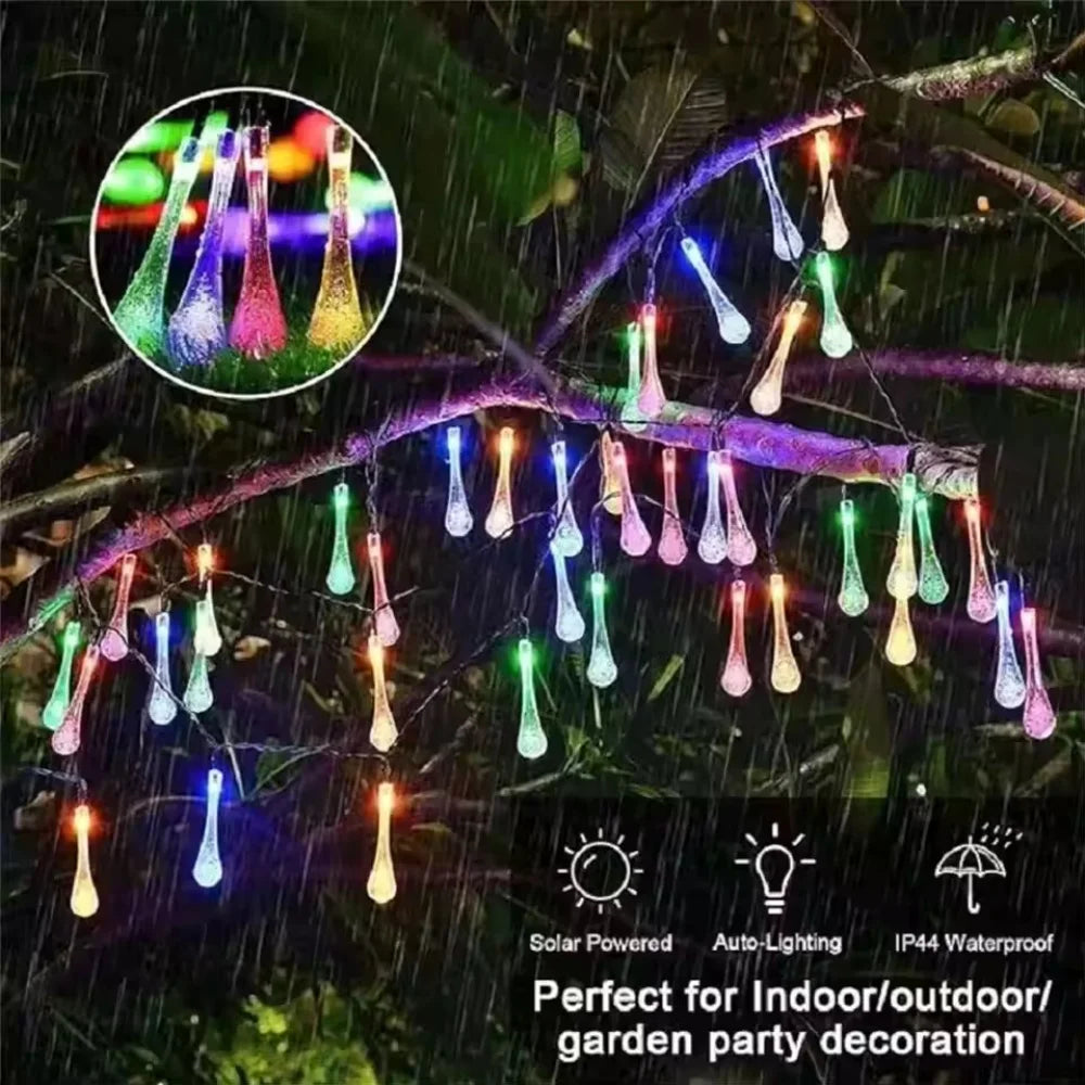 Solar Water Droplets LED String Lights Outdoor Decoration