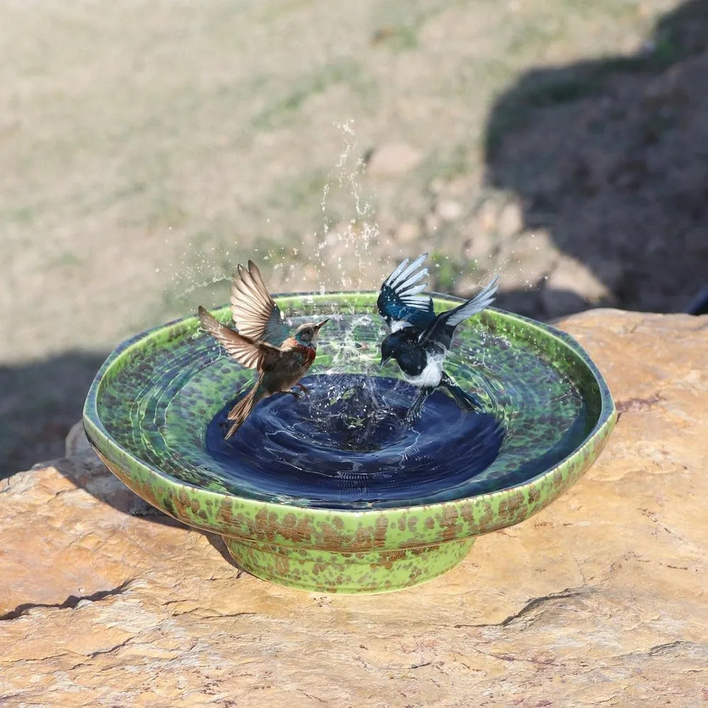 Solar Fountain Ceramic Bird Bath,Birdbaths for Outdoors,Outdoor Fountain Bird Bath,Garden and Home Décor