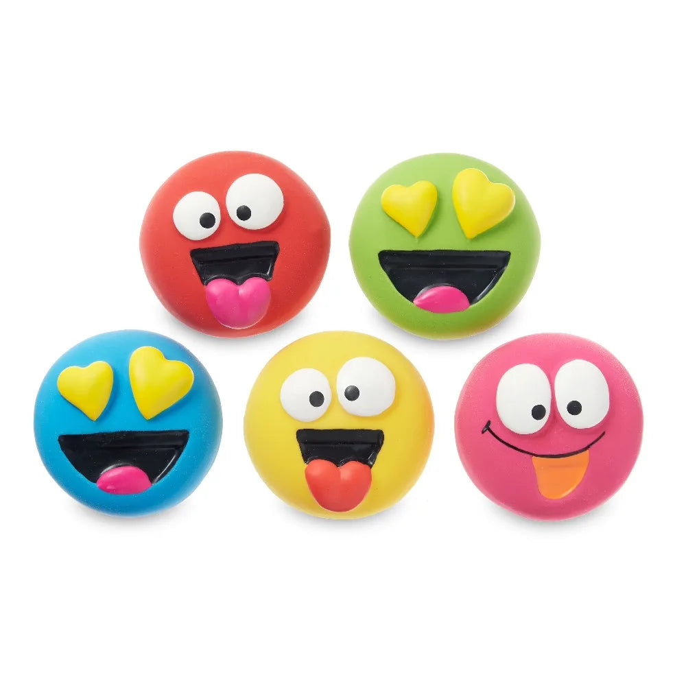 Multicolor Emoticon Latex Dog Toys with Squeakers for Aggressive Chewers, Chew Level 2 Indestructible Puppy Chew Toys for Small Medium Large Dogs, 5 Pack of Durable Interactive Play Biting Toys for Pet Dental Health, Fun