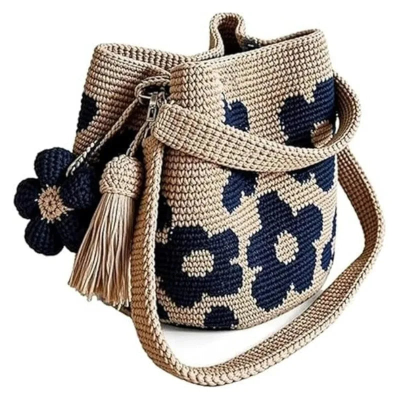 Handmade Crochet Flower Tote Bag Knit Floral Purse Crossbody Crochet Handbags for Women Boho Beach Crochet Purse Shoulder Bag