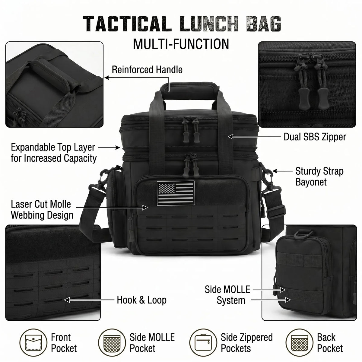 18L Insulated Lunch Bag Tactical Cooler Box for Men Women Expandable Leakproof Thermal Lunch Box Work Office Adults Reusable Large Capacity Meal Prep Bag Heavy Duty Camping Picnic Outdoor Travel School Commuter Construction W