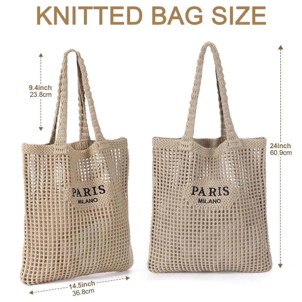 HATISAN Crochet Mesh Tote Bag for Beach and Everyday Travel