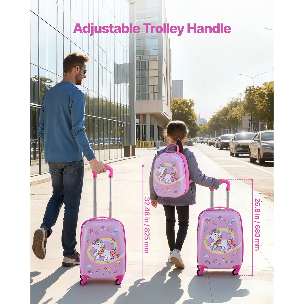 SucceBuy Kids Hardside Luggage Set With Backpack And Rolling Wheels