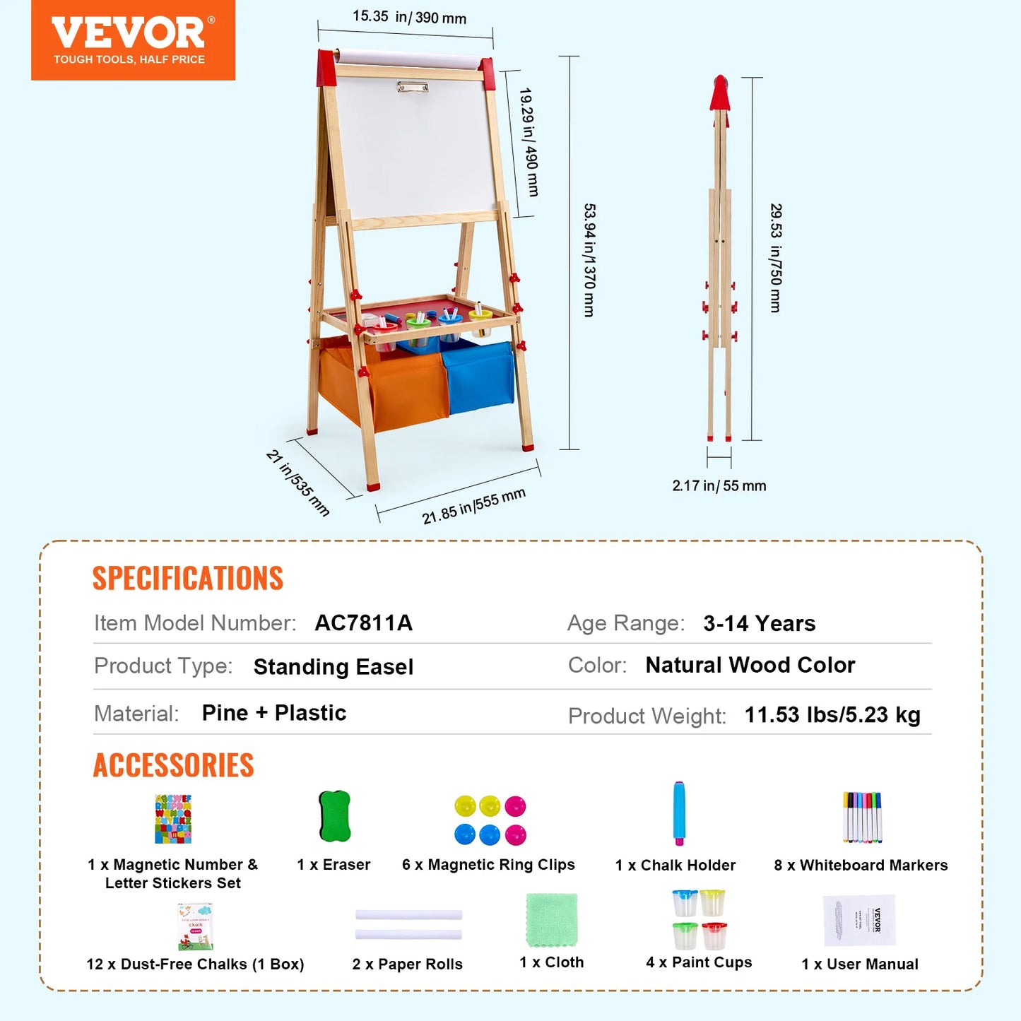 SucceBuy Children Magnetic Drawing Board And Standing Art Easel
