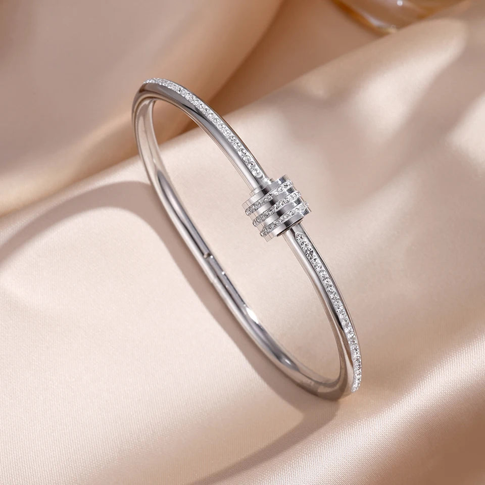 5/1pcs Sparkling Zirconia Inlaid Stainless Steel Bracelet Set for Women Stackable Bangles Fashion Non Fading Jewelry Gift