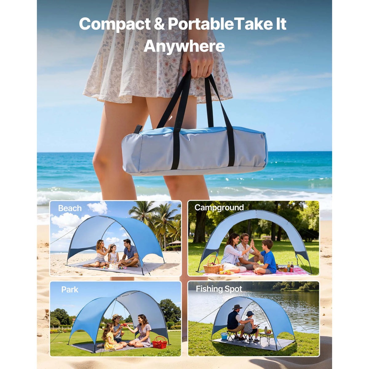 SucceBuy UPF 50 Beach Tent Sun Shelter for Outdoor Camping