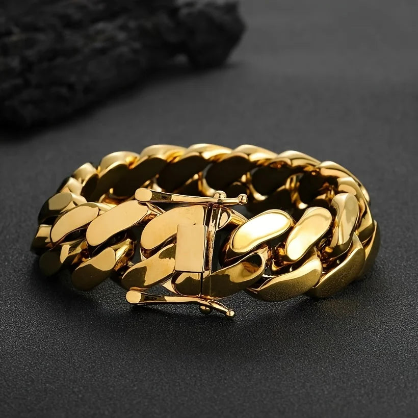 8-14mm Punk Rock Stainless Steel Rhombus Cuban MIami Link Chain Bracelets for Men Hip Hop Rock Jewelry Gold Color Jewelry Gift