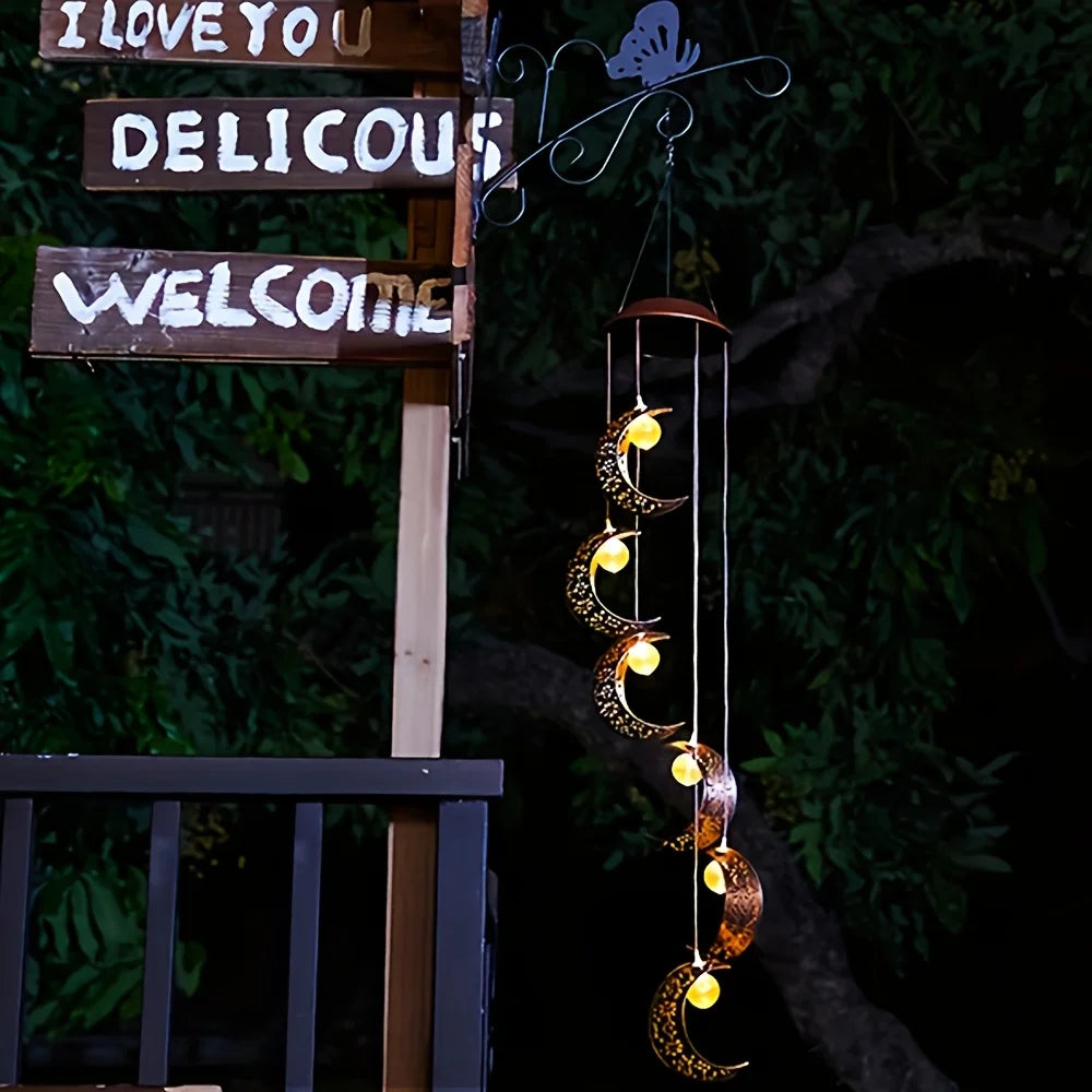 Solar-Powered Moon Wind Chime Light - Outdoor Patio Garden and Outlet Decoration, Waterproof, Moon Design, 33.07 Inch, Perfect f