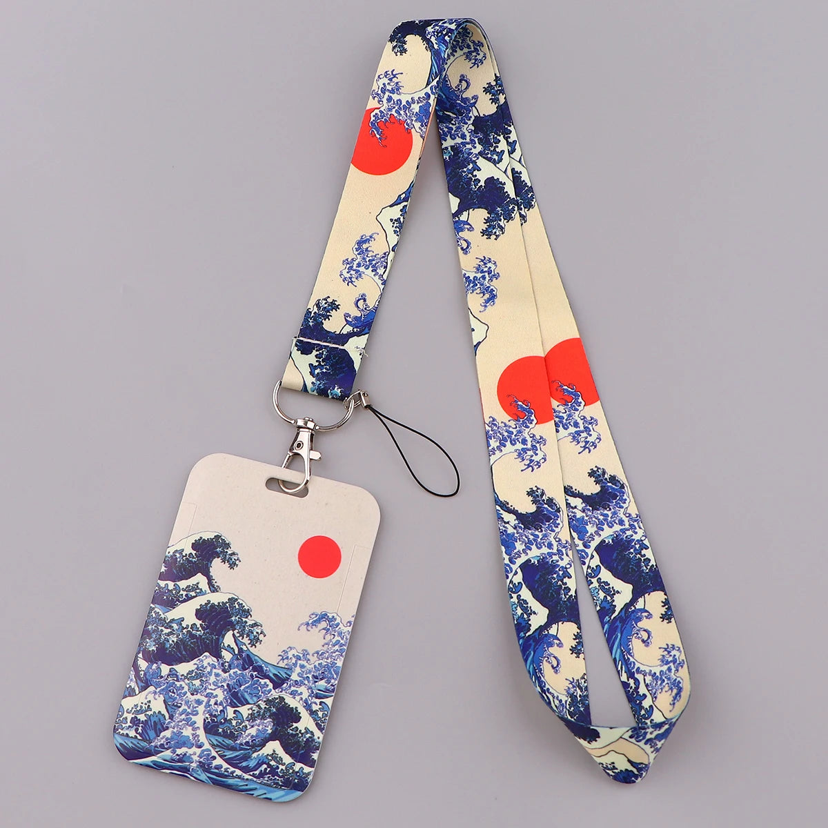 Art Japanese Waves Card Holder Lanyard Neck Strap for Key ID Card Phone Straps Badge Holder DIY Hanging Rope Cosplay Accessories