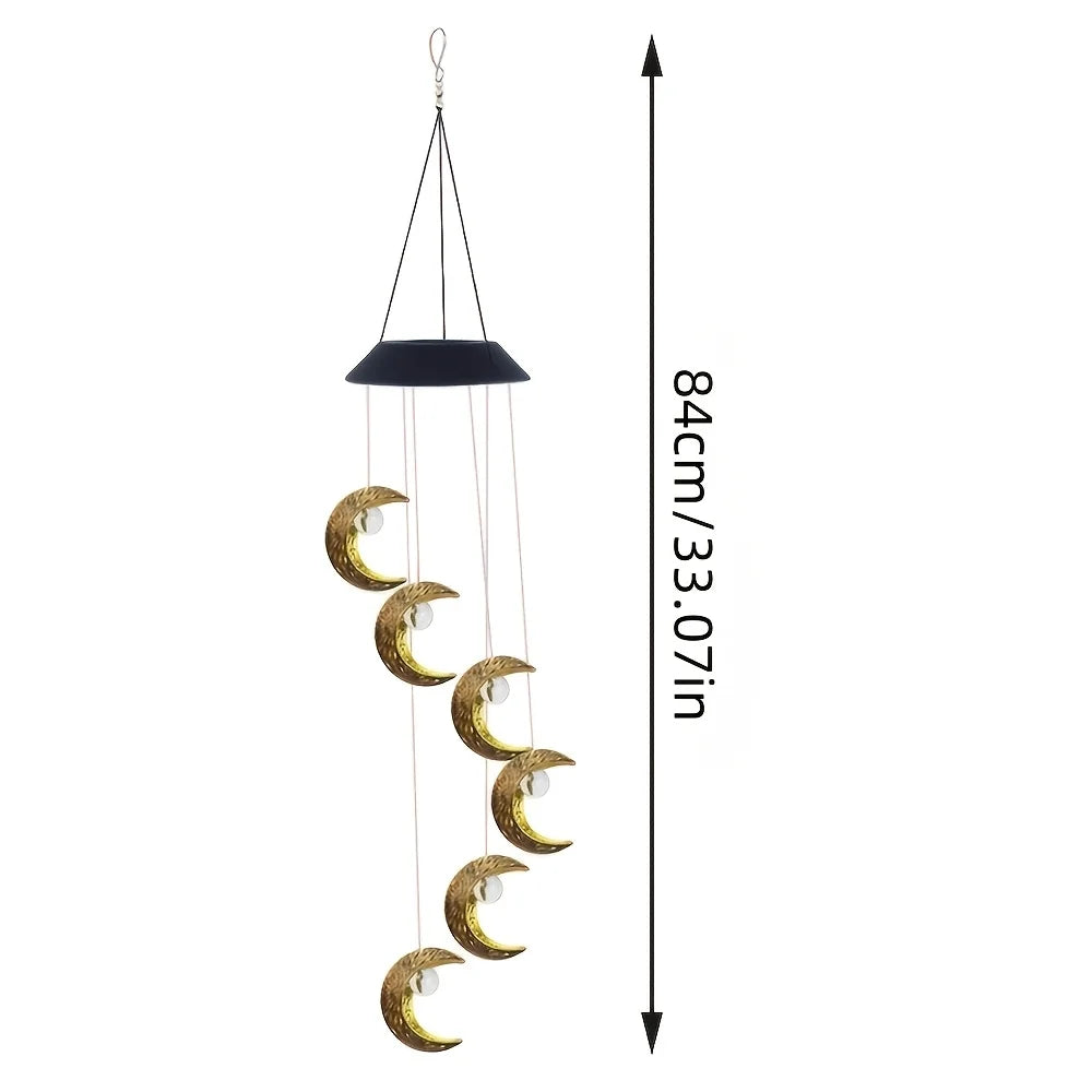 Solar-Powered Moon Wind Chime Light - Outdoor Patio Garden and Outlet Decoration, Waterproof, Moon Design, 33.07 Inch, Perfect f